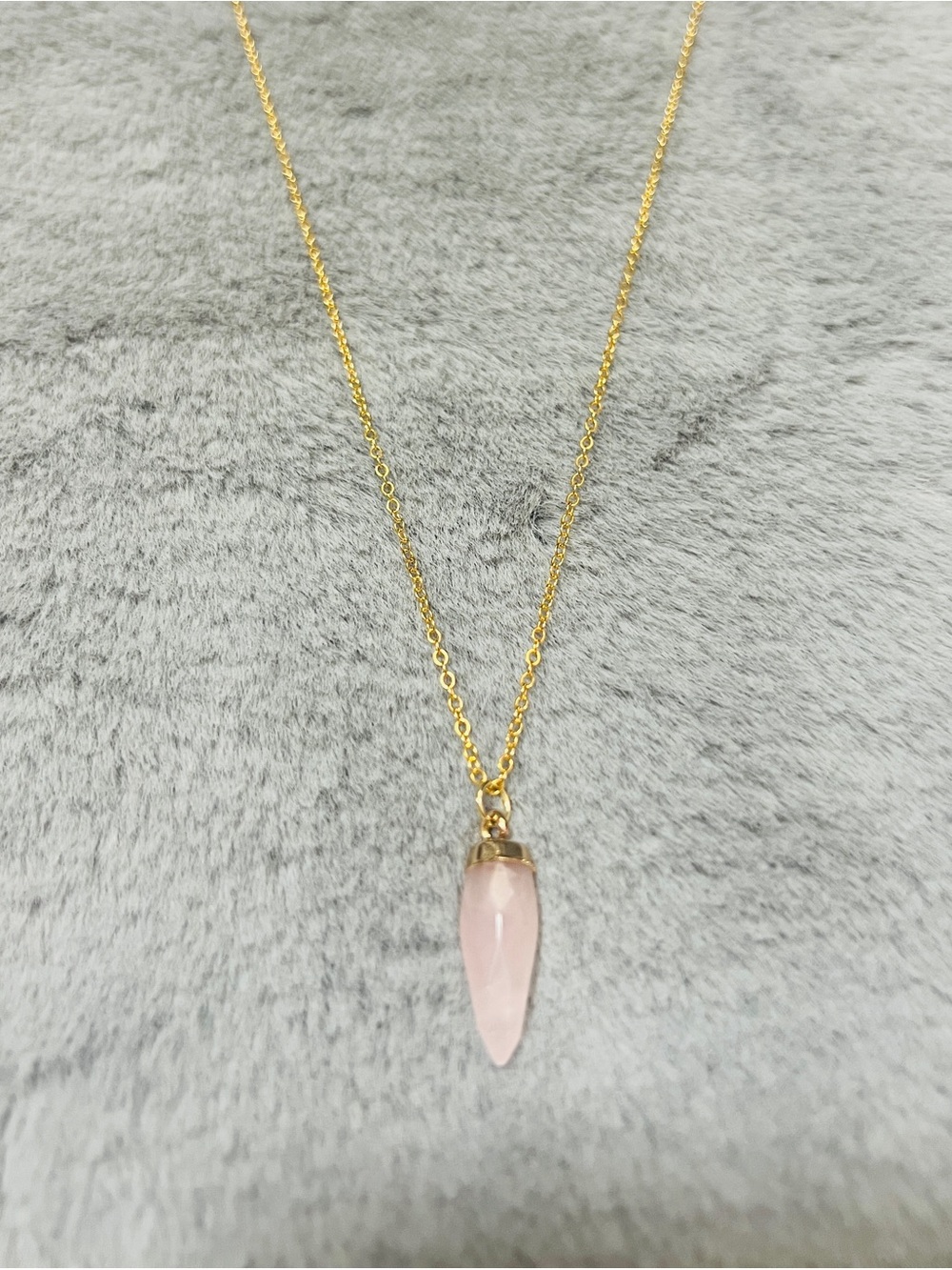 16k Gold Plated Brass 18” Chain Necklace with Rose Quartz Pink Pendant